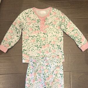 Eliza James Cecil and Lou Girls Pumpk & Leaf Print Pajama Set - Pink Trim